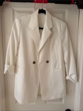 Women's Double-Breasted White Blazer